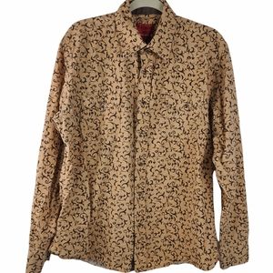 Patroncito Red Label Men's Large Long Sleeve Collared Shirt Snap Close Tan/Brown